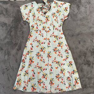 Ann Taylor Factory Mint Green Floral Midi Dress 6 Short Sleeve Cottage